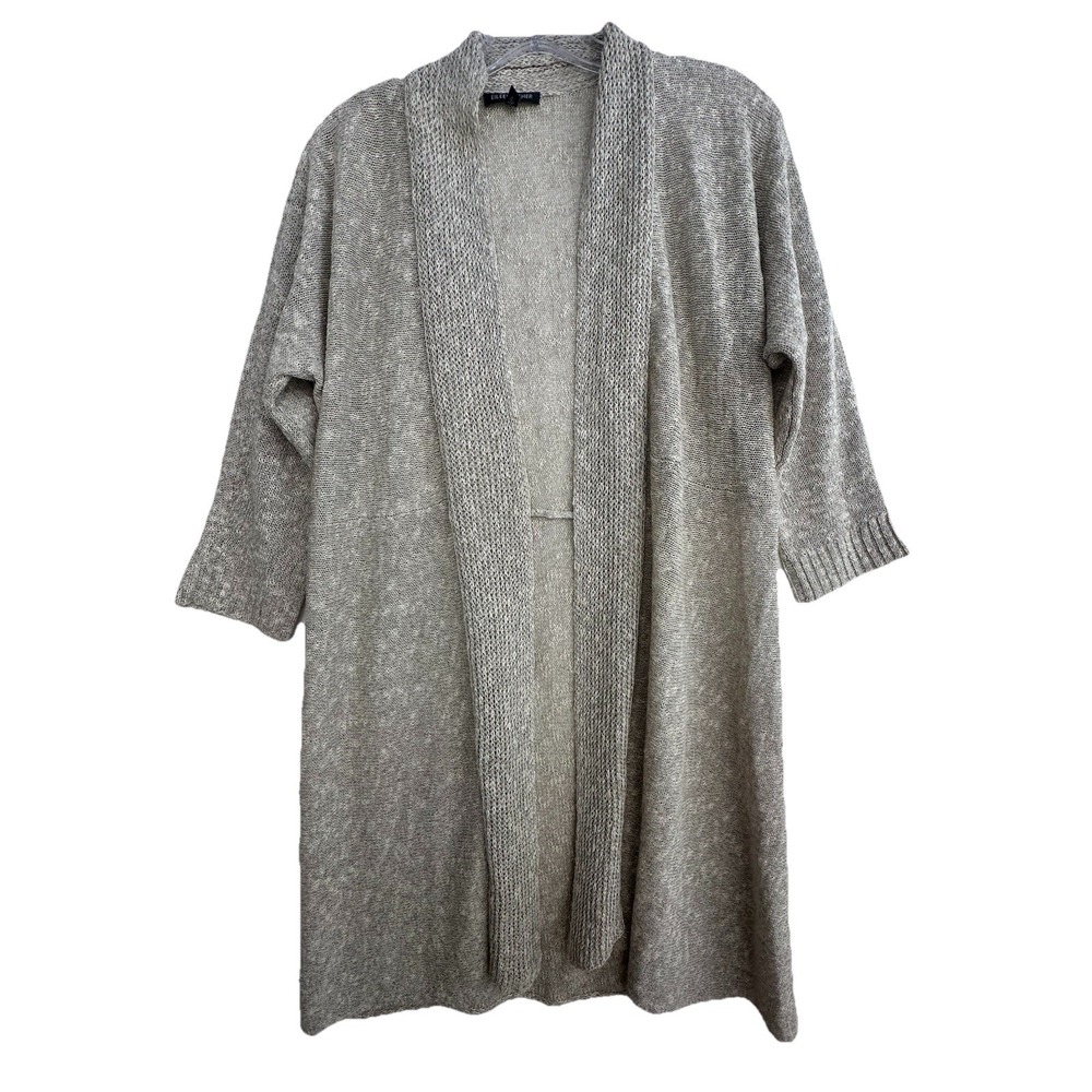 Eileen Fisher Open Front Cardigan Sweater Linen Cotton Blend Oatmeal Natural M